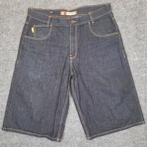 Mecca USA Denim Shorts Mens 38 Blue Baggy Embroidered Streetwear Y2K VTG Hip Hop